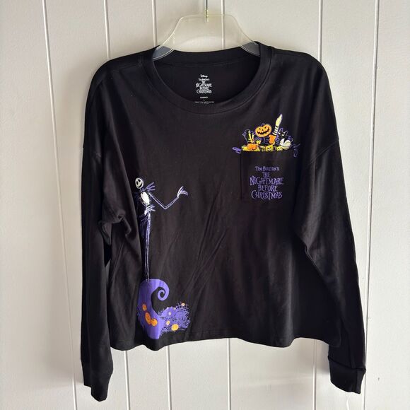 Disney Nightmare Before Christmas Woman L Jack Halloween Pocket Crop Tee #C - Picture 1 of 6